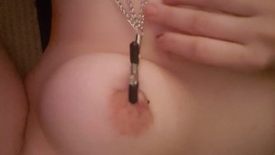 My new nipple clamps on my clit 