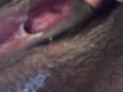 Close up of virgin pussy masturbating and white cum comes out at the end