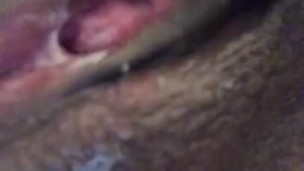 Close up of virgin pussy masturbating and white cum comes out at the end 