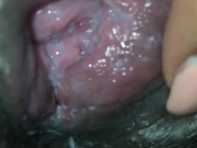 Extreme close up of real virgin wet creamy pussy  1/16