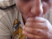 Ebony Teen giving sister's boyfriend head while sister at work lovely surprise facial  11/16