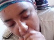 Ebony Teen giving sister's boyfriend head while sister at work lovely surprise facial  15/16