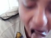 Ebony Teen giving sister's boyfriend head while sister at work lovely surprise facial  9/16