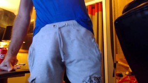 Dickprint Swinging Jock in Terry Cloth Shorts Huge Cock