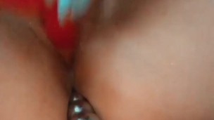 Dildo in WET pussy pushes out butt plug 