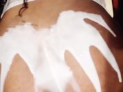 Jiggling black ass covered in yoghurt 