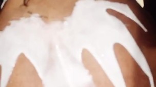 Jiggling black ass covered in yoghurt 