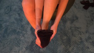 Red Panties get me Horny! Trying my new stocking Socks FEET Fetish