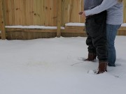 Holding my boyfriend's dick as he pees in the snow | controlling the flow 12/16