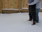 Holding my boyfriend's dick as he pees in the snow | controlling the flow 6/16