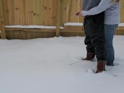 Holding my boyfriend's dick as he pees in the snow | controlling the flow 8/16