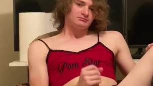 Horny femboy cums and gives self facial (multiple cumshots)
