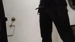 Toilet, uncut cock pissing