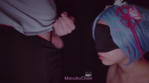 Girlfriend Cosplay Rem Blindfolded got Hard Blowjob and Cumshot Straight in the Mouth