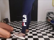 Surprise after training - submissive husband. Licking feet, sniffing sneakers, jerking off. 1/16