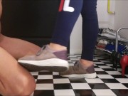 Surprise after training - submissive husband. Licking feet, sniffing sneakers, jerking off. 2/16