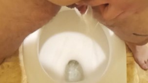 Trans Guy Stand to Piss Over Toilet
