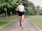 Fitness girl likes to show herself to strangers while exercising