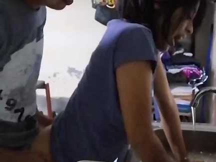 Cute amateur Mexican girl is fucked while doing the dishes