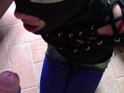 Laura is hogtied on her knees pov. She's throated with no mercy