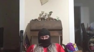 Yoga resistance band wearing red spandex and wig (Sexual Edition)