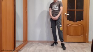 Russian chav lad jerks off big cock in Nike sneakers