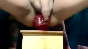 TATTED and UNCUT CHUB fucks BIG DILDO until 