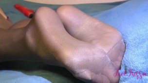 Dildo fuck, glossy soles