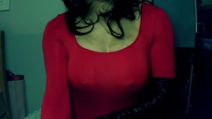 Forever Smiles Pt1! Masked in a masked female mask a very happy girl puts on her leather gloves!