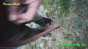 SK Outdoor pissing on my sneakers, sox & feet wearing urethal chastity