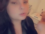 Smoking brunette takes my load all over her face. Scarlet James 13/16