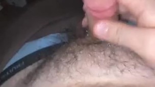 Gay chubby country boy jerks off his small cock while roommate is in the bathroom