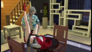 An old grandfather fucks a red-haired beauty with his big black cock. Porno game