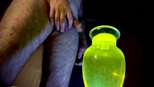 Hot Rank Piss Session - hung hunk fills a jar with piss 
