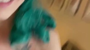 Tattooed gamer trans girl playing with her big cock