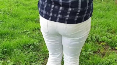 ⭐ White Jeans Peeing compilation. How stained can I make them? ;)