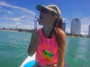 OPEN SEA Masturbation disturbed by Fishermen Boat # Pussy FUCK on SUP by Glass Dildo toy 4/16