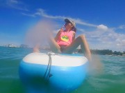 OPEN SEA Masturbation disturbed by Fishermen Boat # Pussy FUCK on SUP by Glass Dildo toy 6/16