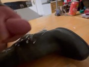 She cheated so I splashed cum all over her boots before I left the house