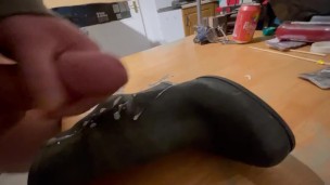 She cheated so I splashed cum all over her boots before I left the house