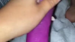 MIXED SLUT with a double sided dildo pounds pussy