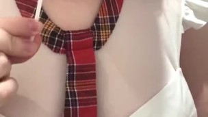 Horny teen seductively sucks pink lollypop