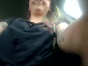 HD Public parking lot flashing Giant titties & Smoking! Public flashing DD's while smoking 13/16