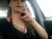 HD Public parking lot flashing Giant titties & Smoking! Public flashing DD's while smoking 9/16