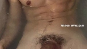Taking a hot bath big soft floppy cock - hanging balls - Japanese guy - dick jelqing clamping edging