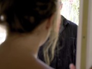 Misha Maver masturbates her shaved pussy and makes thief finish her off with his cock 14/16