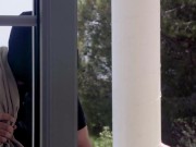 Misha Maver masturbates her shaved pussy and makes thief finish her off with his cock 3/16