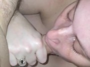 Big tit PAWG milf sucks cock while man watches pornhub 15/16