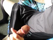 Cummybush finishes him off with a helping hand and receives messy cum drops all over her black dress 2/16