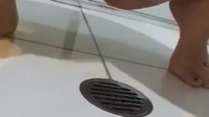 Desperate teen panty pee on bathroom floor